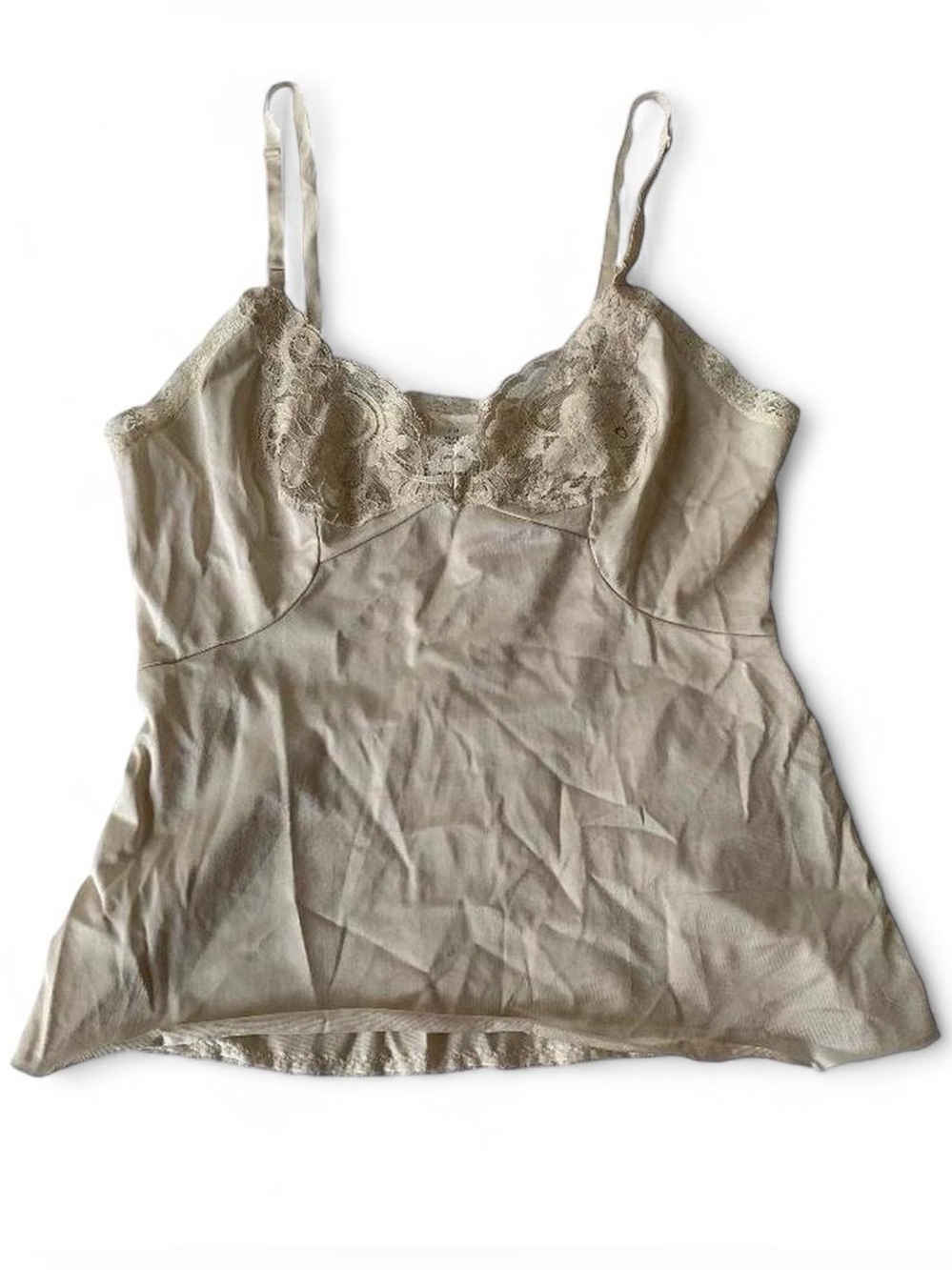 Vintage JC Penney Lacy Nylon Cream Cami Lingerie Slip Tank Top Size 12/34